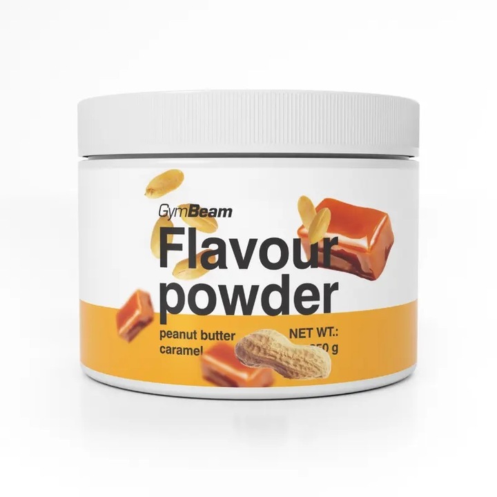 Flavour powder, GymBeam, 250 g, unt de arahide si caramel