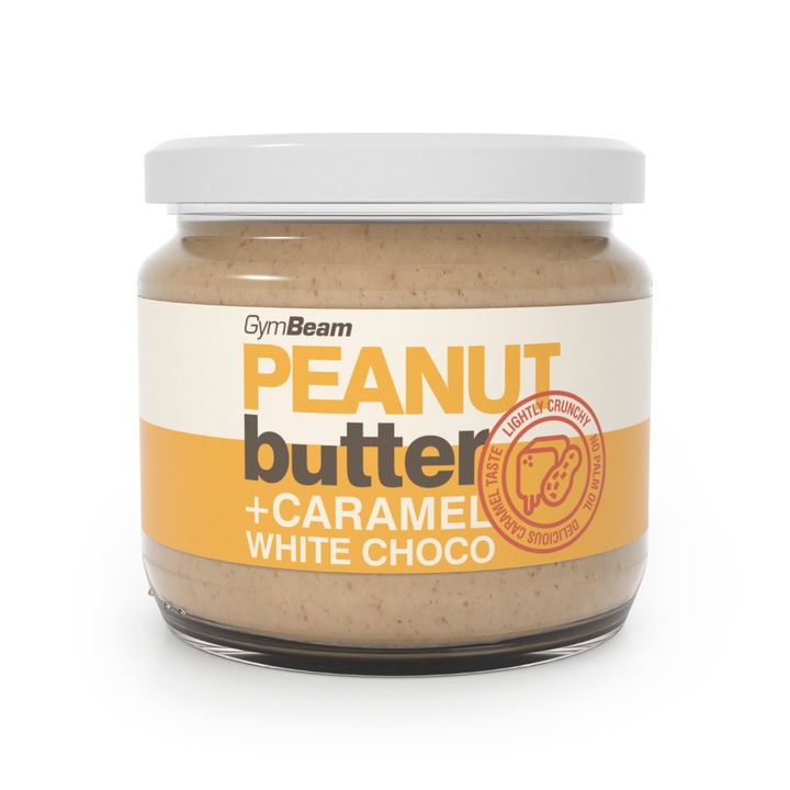 Unt de arahide cu ciocolata alba si caramel, GymBeam, 340 g