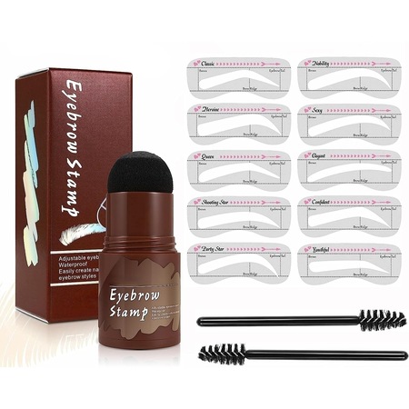 Kit pentru sprancene, tip stampila, 10 sabloane, Maro Inchis