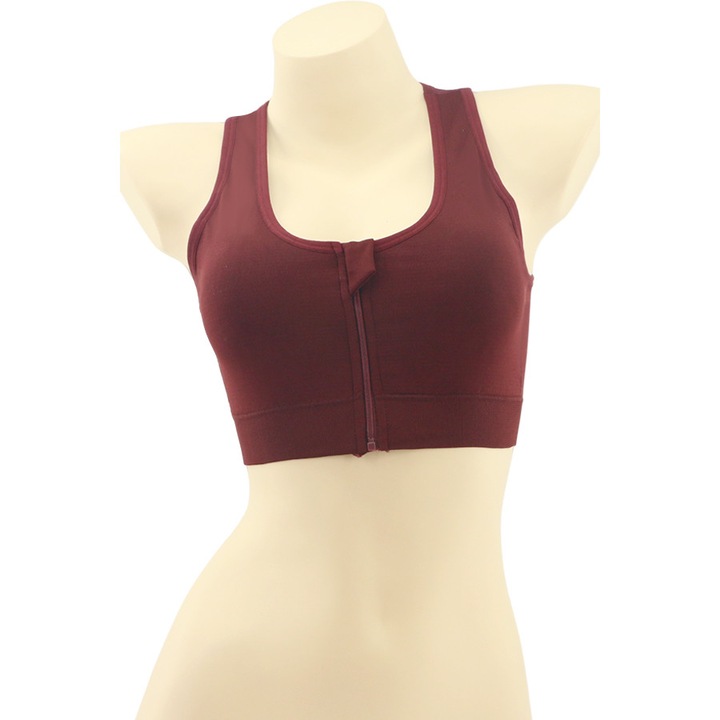 Bustiera sport cu fermoar in fata MG-SSW0189negru 88935, Visiniu