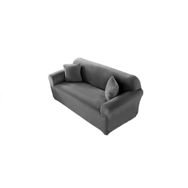 Husa canapea din catifea, pentru 2 persoane, (M) 140-180cm, Gri inchis