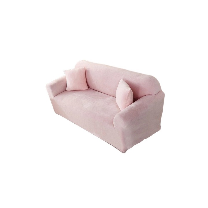 Husa canapea din catifea, pentru 3 persoane, (L) 185-230cm, roz pudrat