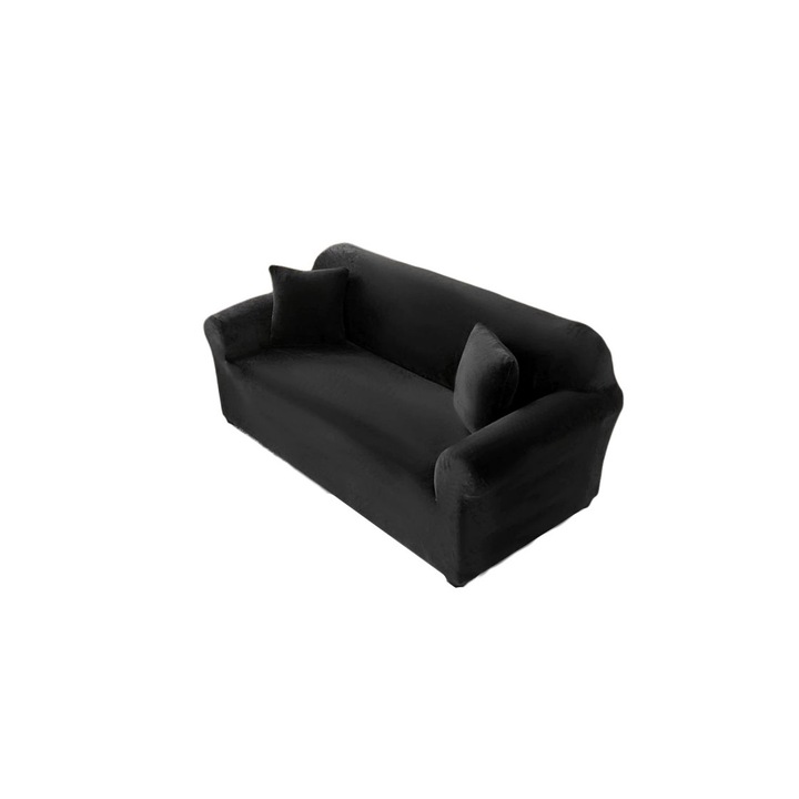 Husa canapea din catifea, pentru 2 persoane, (M) 140-180cm, Negru