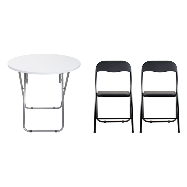 Маса, сгъваема, с мдф плот, размери 70x70см, бяла (ZLN 6944), 2 х сгъваеми кухненски стола (DSY 1115) / ZLN 6944_2S