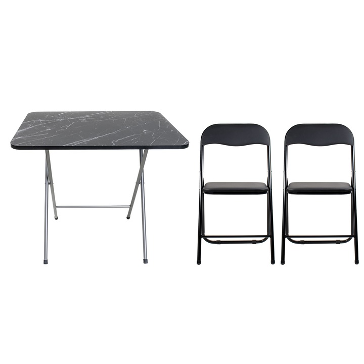 Маса, сгъваема, с мдф плот, размери 60x80x70см, черна (ZLN 6975), 2 х сгъваеми кухненски стола (DSY 1115) / ZLN 6975_2S