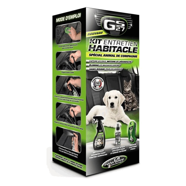 Kit profesional special pentru ingrijirea interioara a masinilor - Perie pentru parul animalelor de companie + Detergent auto + Odorizant, gs27