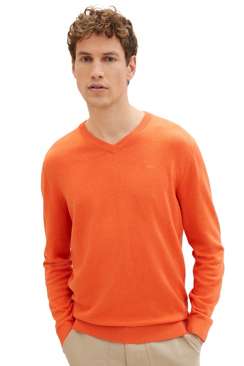 Tom Tailor, Finomkötött pulóver V alakú nyakrésszel, Mandarinszín