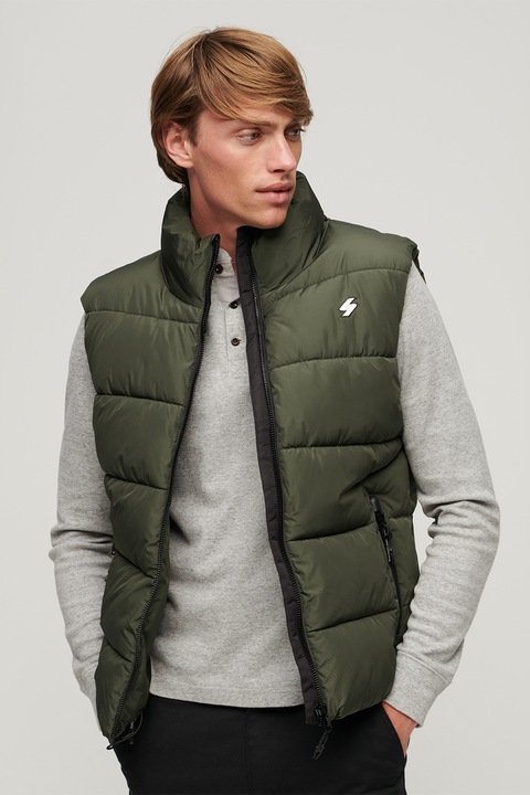Superdry & Co, Bélelt mellény steppelt dizájnnal, Khaki, XL