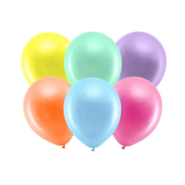 Set 10 baloane latex metalizate, PartyDeco, Multicolor, 30cm