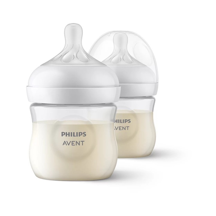 Set de 2 biberoane pentru nou-nascuti Philips Avent Natural Response, SCY900/02, 125 ml, tetina debit 2, 0 luni +