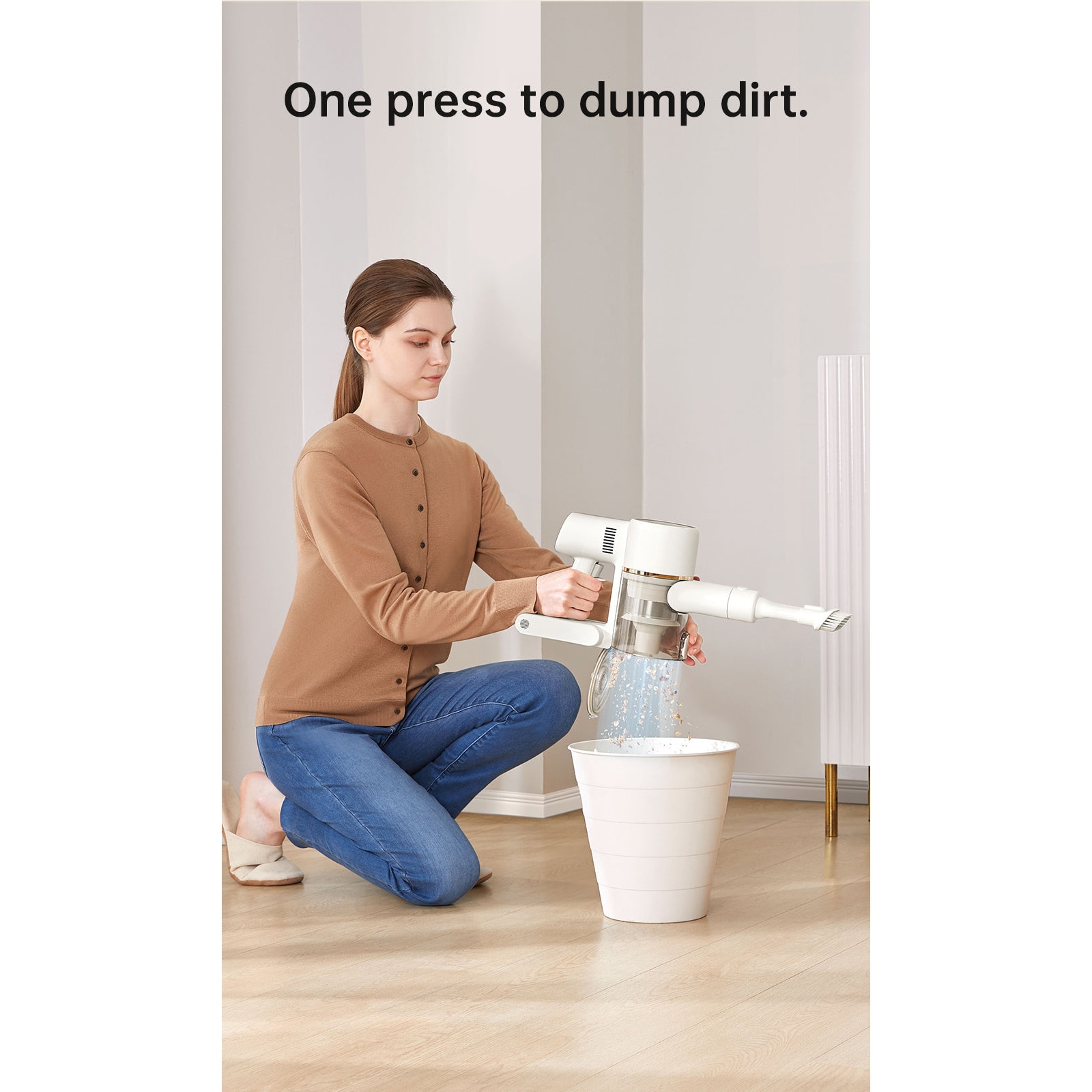 Aspirator vertical wireless, Dreame, R10, iluminare LED, 350W, rezervor 600 ml, autonomie 60 minute, Crem