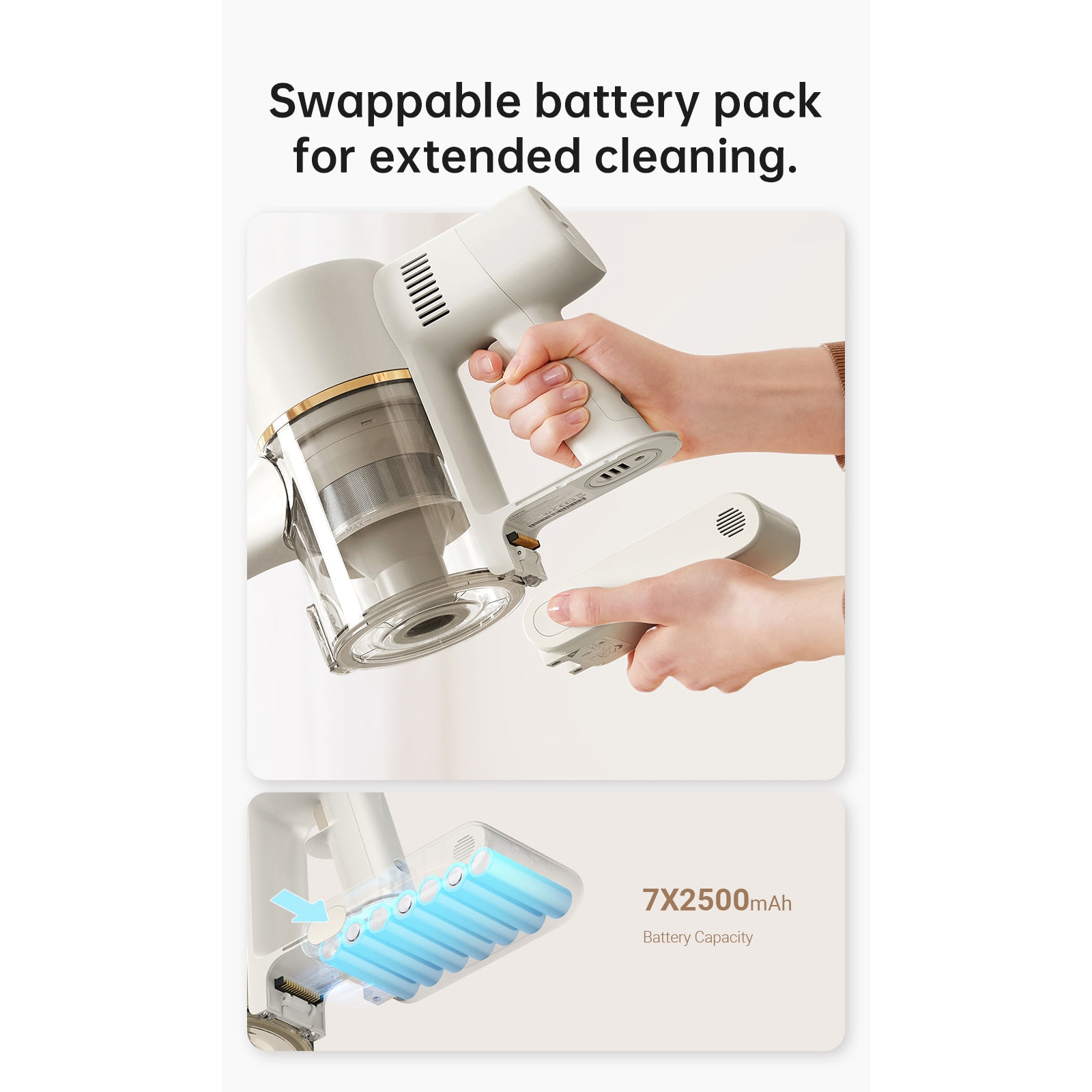 Aspirator vertical wireless, Dreame, R10, iluminare LED, 350W, rezervor 600 ml, autonomie 60 minute, Crem
