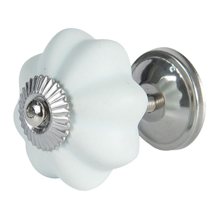 Buton mobila din fier si ceramica albastru deschis mat Ø 4 cm