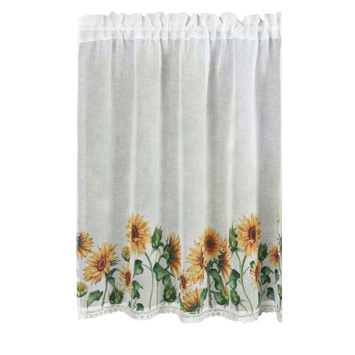 Eurofirany Függöny, Ráncolószalaggal Helia 150x30 fehér sárga napraforgó