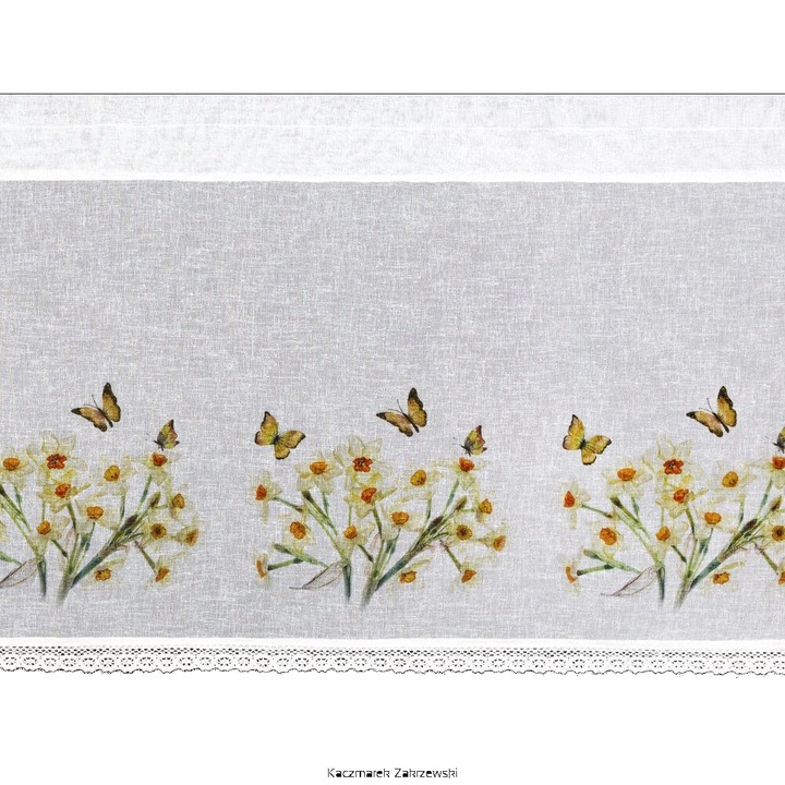 Eurofirany Függöny, Ráncolószalaggal Flora 150x60 fehér sárga nárciszok pillangók