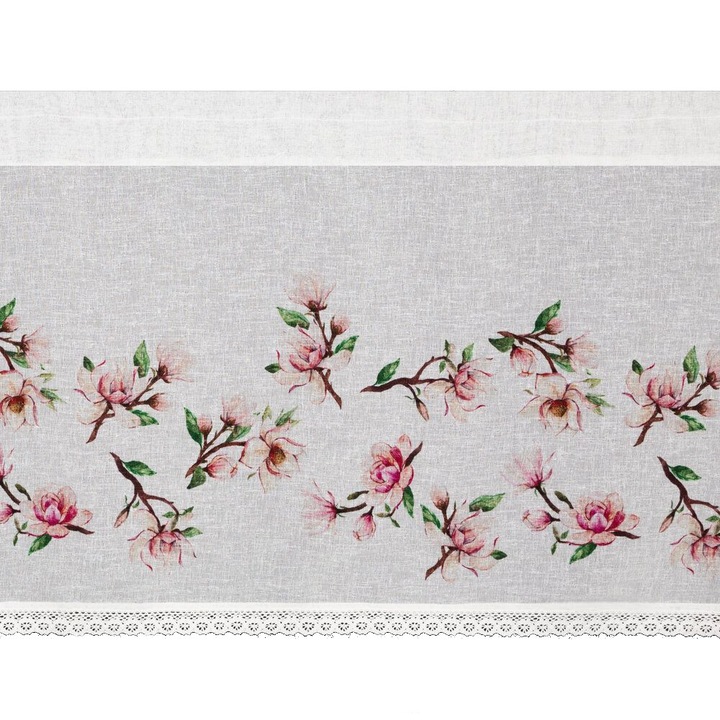 Eurofirany Függöny, Ráncolószalaggal Ari 150x30 fehér rózsaszín magnóliák