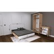 Set dormitor scandinav THOR 09, pat 140x200, dulap, comoda cu sertare, Carcasa PAL Sonoma, Fete MDF Lucios Capucino, Manere Buton fag, Balamale cu amortizare, Picioare fag, Tablie Netapitata