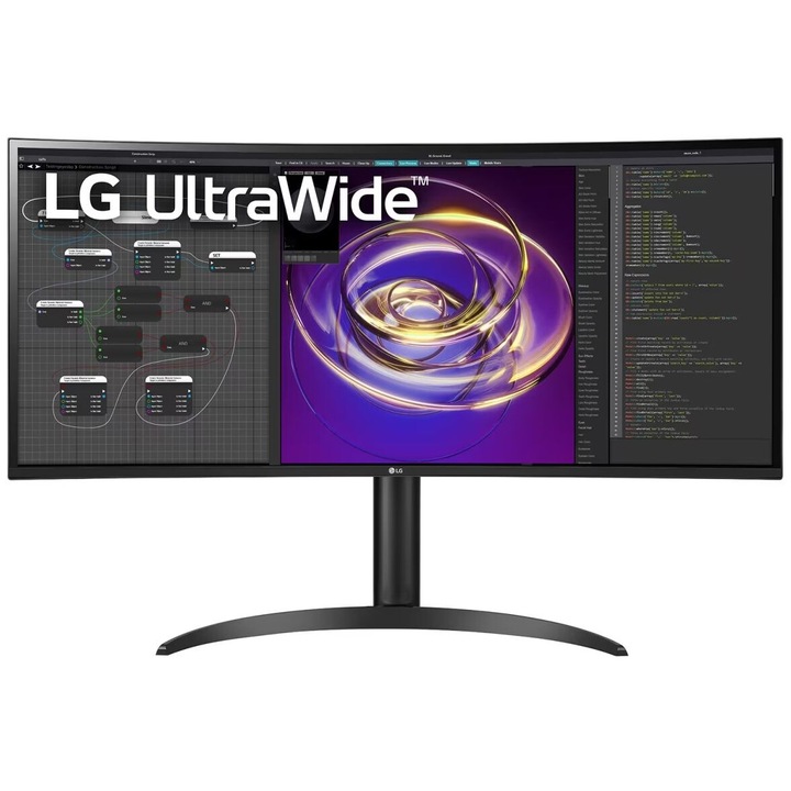 Монитор LG 34WP85CP-B, 34", LED, IPS, 3440 x 1440, 2 x USB 3.0 Downstream, 2 x HDMI, 1 x Audio Out, DisplayPort, 1 x USB Type-C Upstream, Вградени високоговорители 2 x 7W