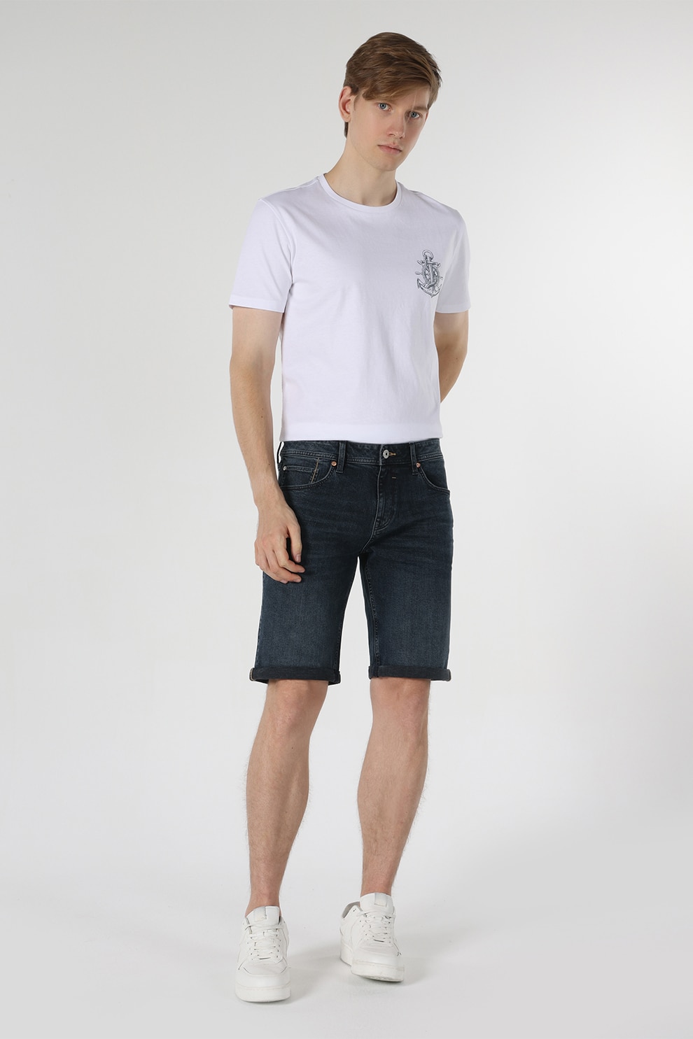 COLIN'S, Pantaloni scurti de denim cu aspect decolorat, Albastru marin, 2XL