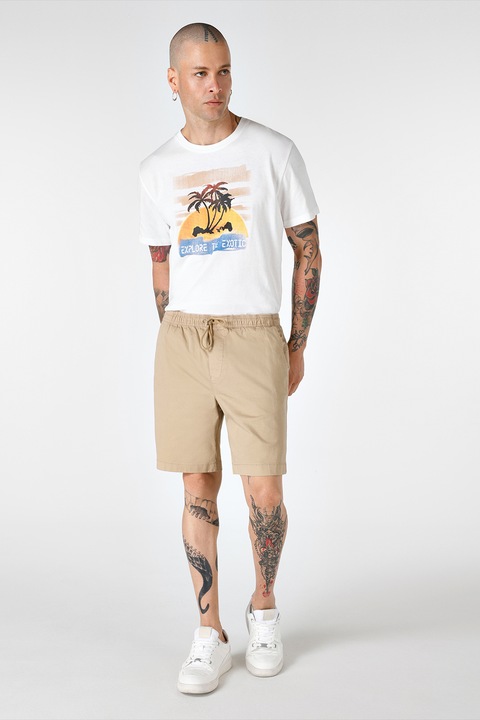 COLIN'S, Pantaloni scurti cu talie mede si snur, Maro camel, S