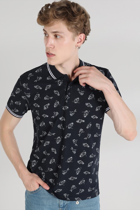 COLIN'S, Tricou polo cu imprimeu, Bleumarin