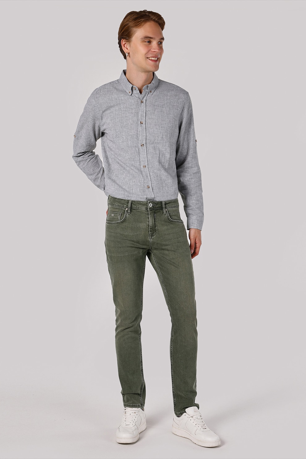 COLIN'S, Blugi cu croiala dreapta si model uni, Verde inchis, W29-L32