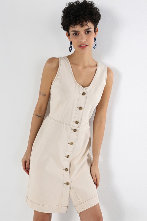 COLIN'S, Rochie slim fit din denim cu nasturi, Bej deschis