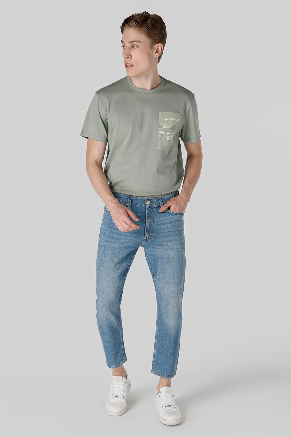 COLIN'S, Blugi crop cu talie medie, Albastru deschis, W28-L30