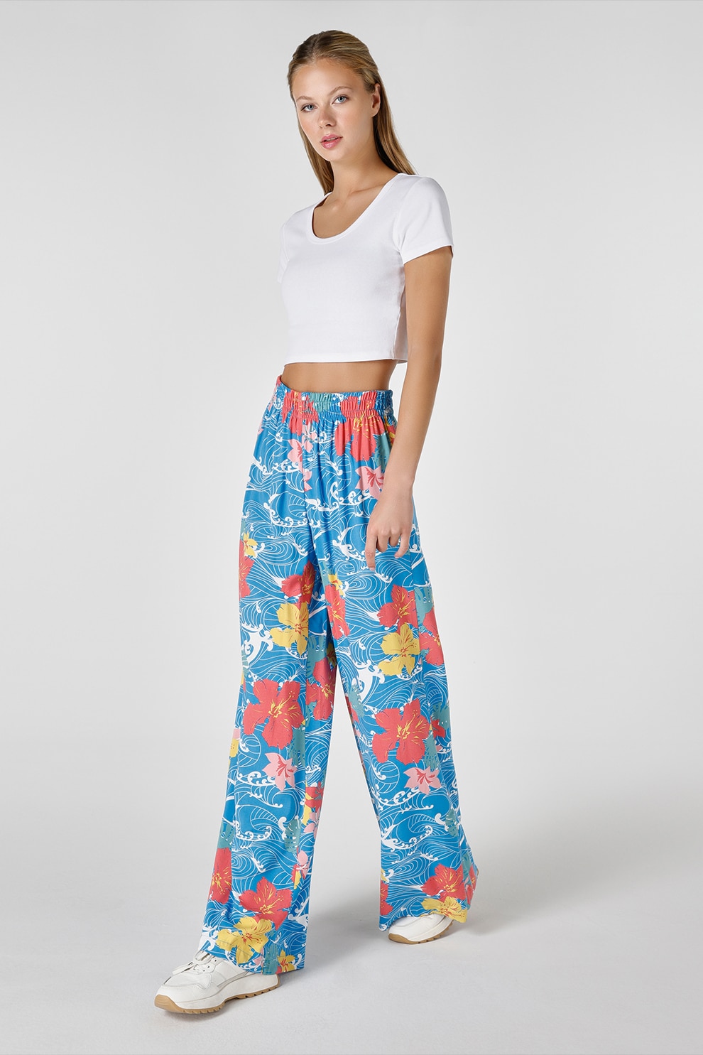 COLIN'S, Pantaloni cu croiala ampla si talie inalta, Galben, Roz, Albastru, XS