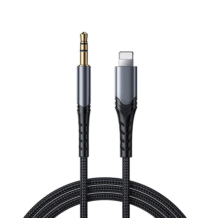 Cablu Audio, Jack 3.5mm to Apple, Hi-Fi, 1m, aliaj de aluminiu, compatibil cu Apple, Compact si rezistent, Clear Sound, Negru