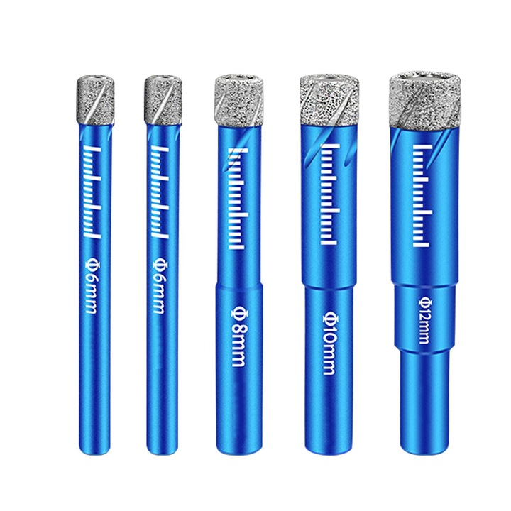 Set 5 piese burghiu cu diamant uscat, Uudeals®, 1/4 5/16 3/8 1/2 Inch, Albastru