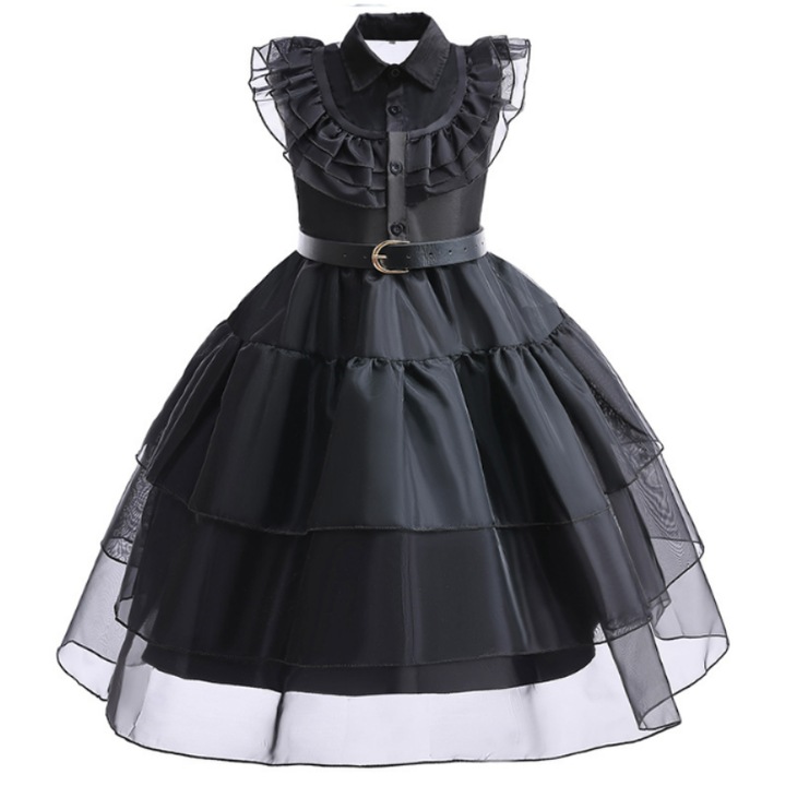 Costum Wednesday, Bumbac, 5-6 ani, Negru, 120