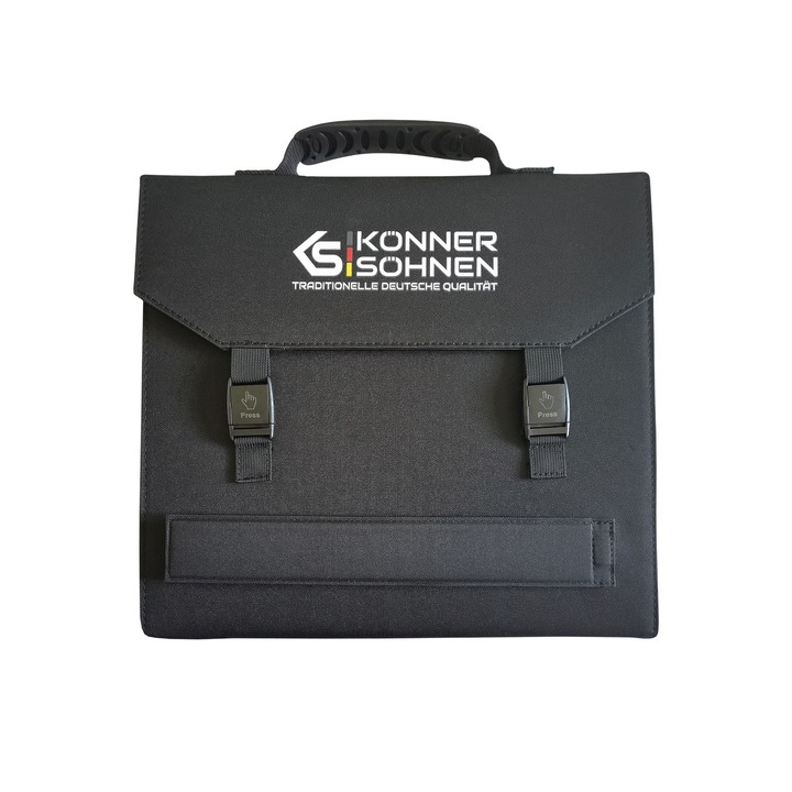 Преносим соларен панел Konner & Sohnen, 60 W монокристален силиций (3 бр.), 5V/3A, 9V/2A, 12V/1.5A, Мощност на панела макс. 18V/3.33A
