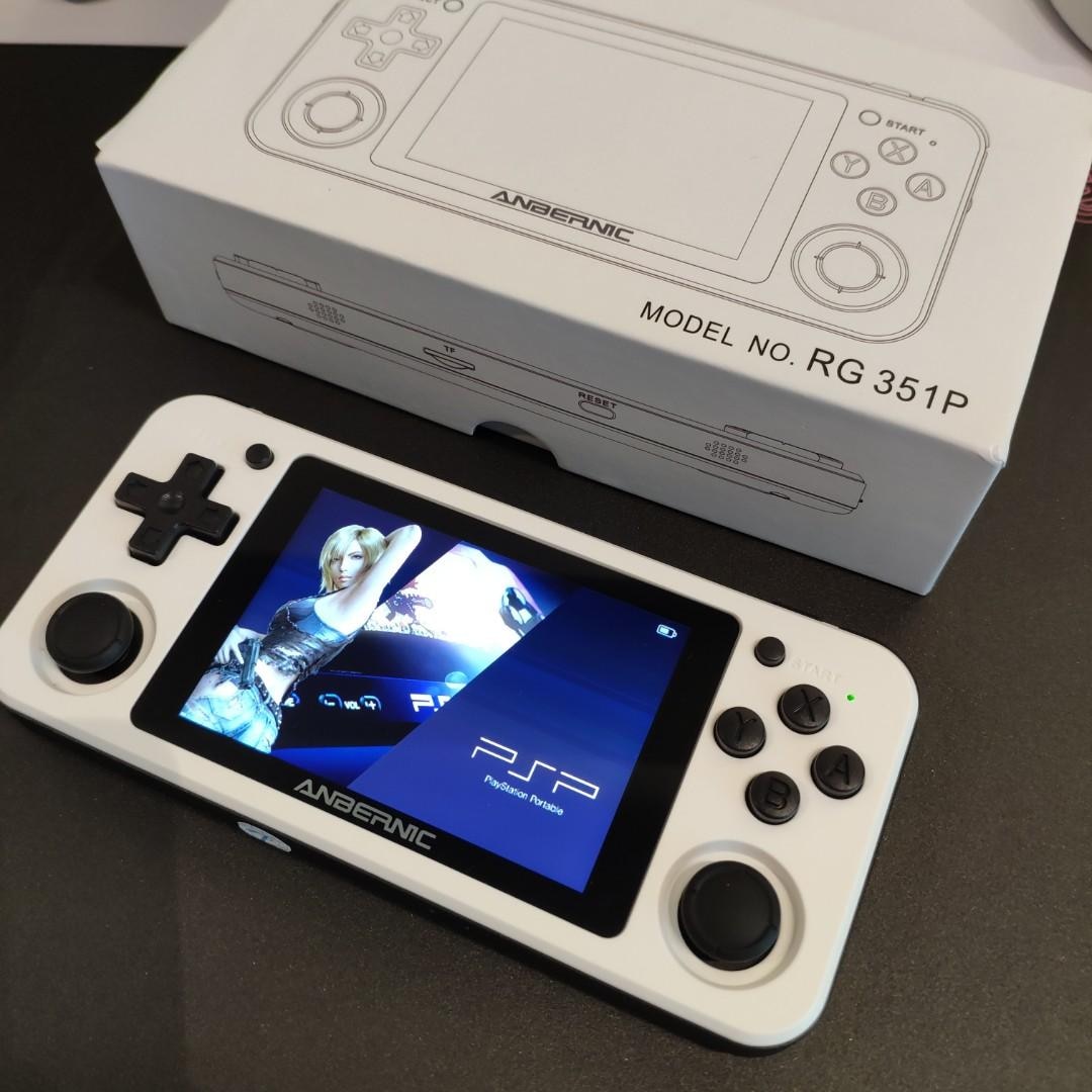 Consola de jocuri retro portabila ANBERNIC RG351P 64GB, quad core Cortex-A35 1.5GHz, RAM 1GB DDR3, Display 3.5 inch IPS 320x480, acumulator 3500 mAh, alba