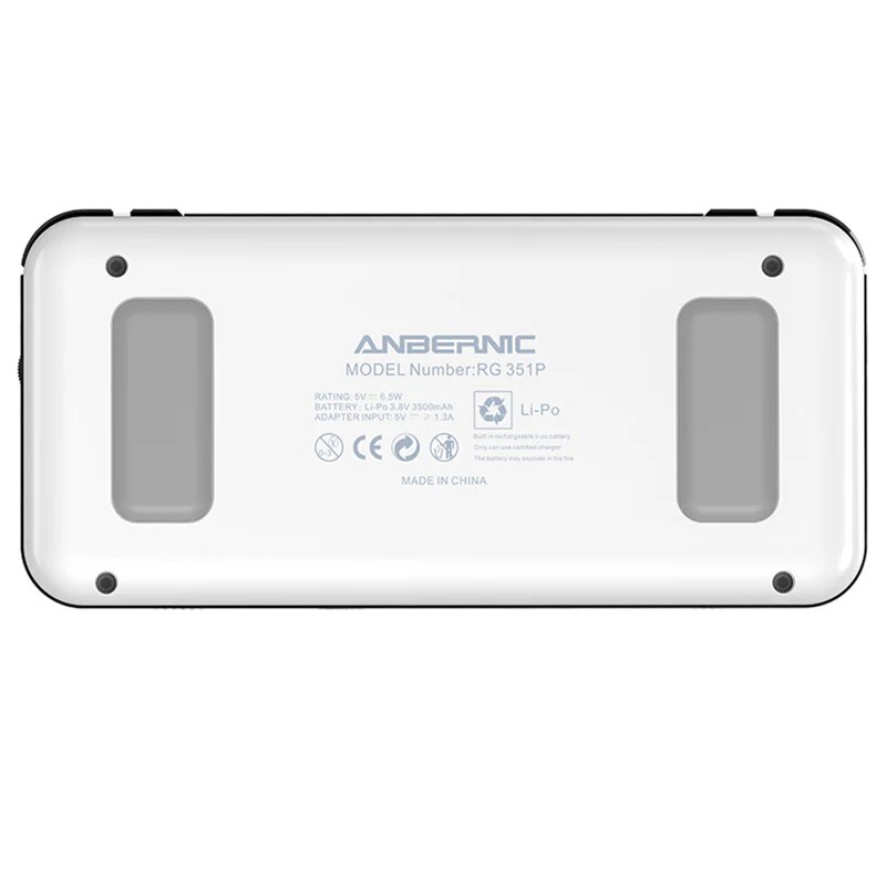 Consola de jocuri retro portabila ANBERNIC RG351P 64GB, quad core Cortex-A35 1.5GHz, RAM 1GB DDR3, Display 3.5 inch IPS 320x480, acumulator 3500 mAh, alba