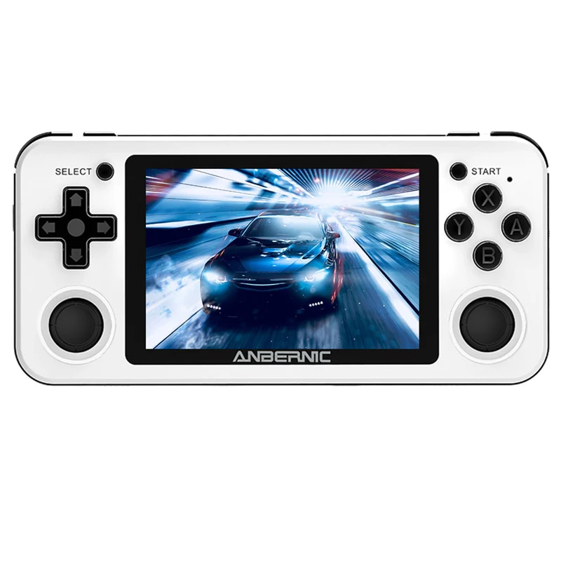 Consola de jocuri retro portabila ANBERNIC RG351P 64GB, quad core Cortex-A35 1.5GHz, RAM 1GB DDR3, Display 3.5 inch IPS 320x480, acumulator 3500 mAh, alba