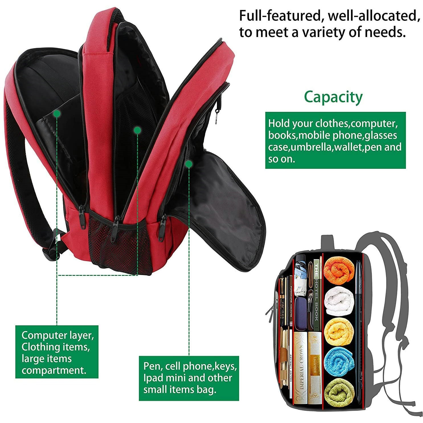 Rucsac Laptop halber Pro Style & Storage, 15.6", Rosu