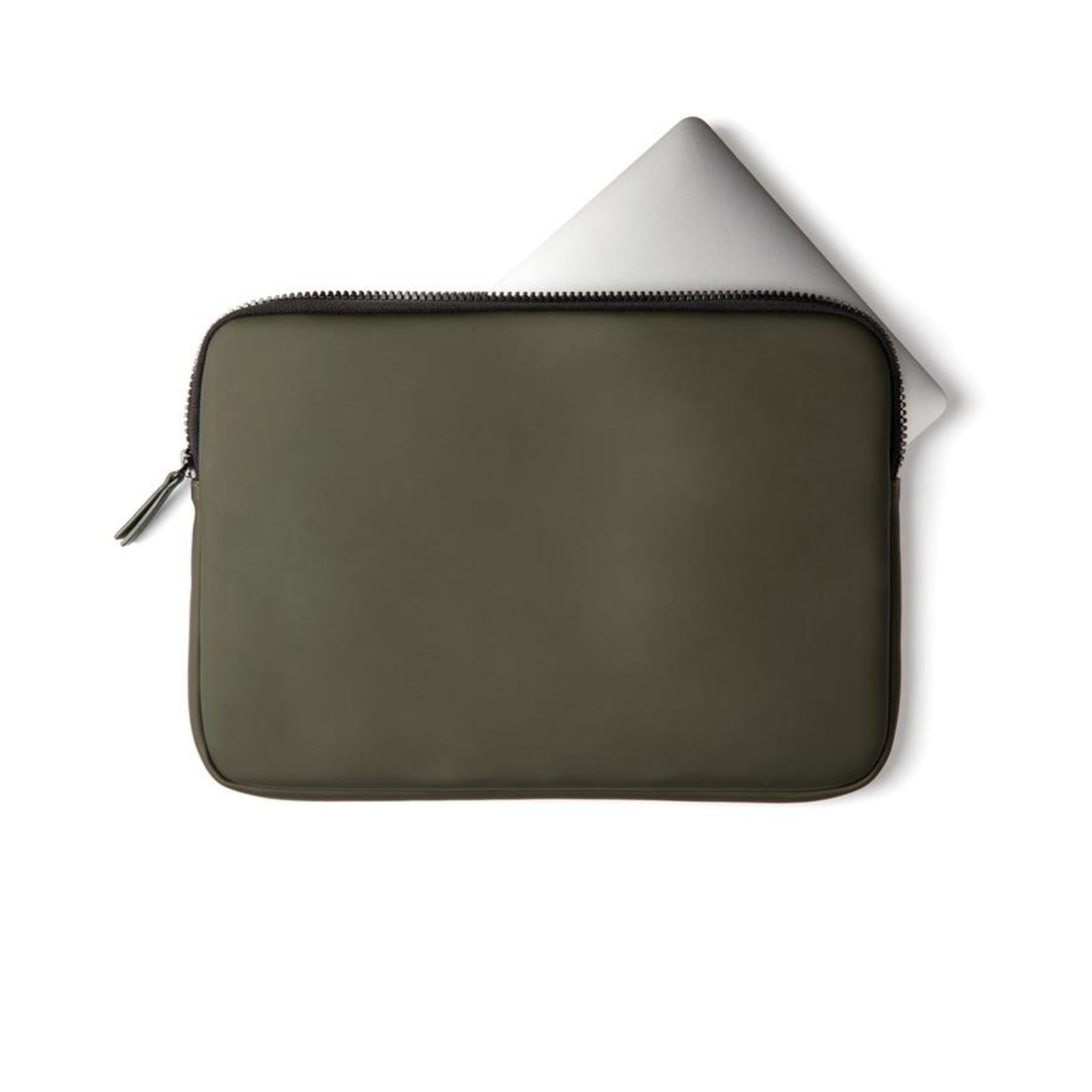 Husa laptop pentru protectie si transport Steel, Ronic, 14", 2 buzunare cu fermoar, material mat elegant nubuck PU rezistent la apa, kaki