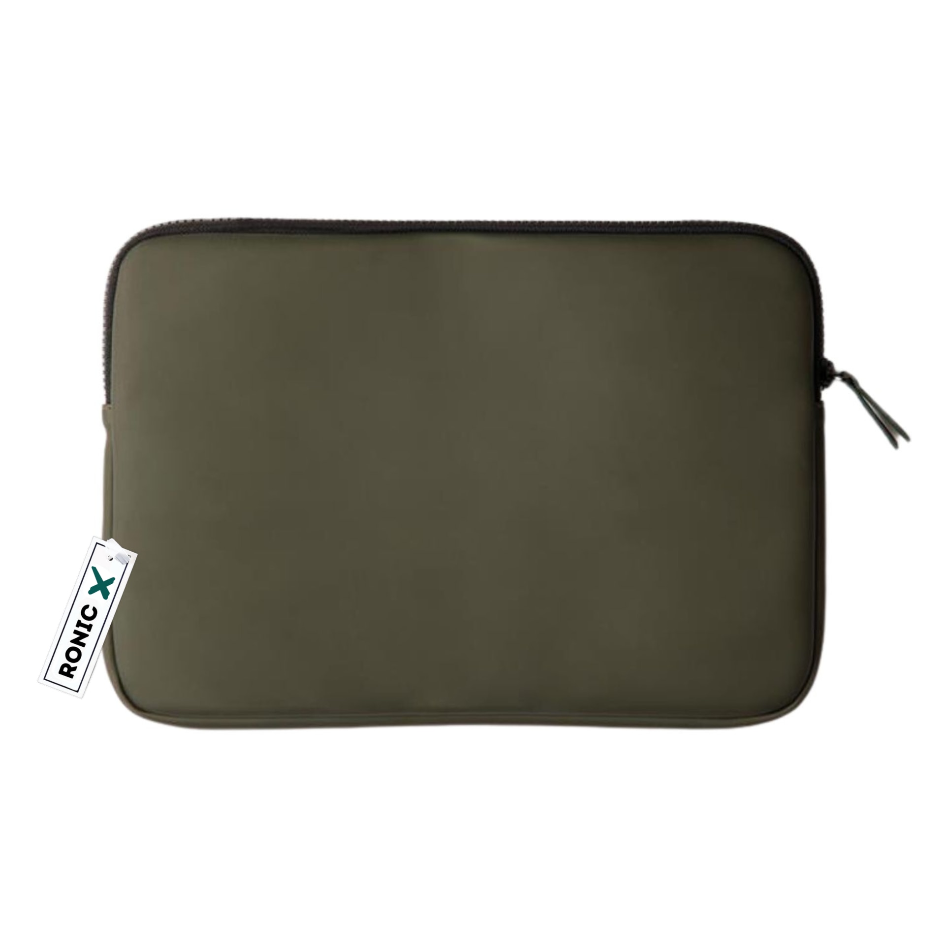 Husa laptop pentru protectie si transport Steel, Ronic, 14", 2 buzunare cu fermoar, material mat elegant nubuck PU rezistent la apa, kaki
