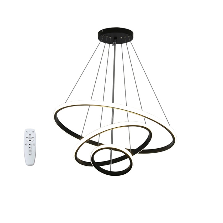 Кръгъл полилей, Goeco, алуминий, 220v, 40w, диаметър 20/40/60 cm, 6500k/4000k/3000k, безкрайно регулируем с дистанционно управление, черен