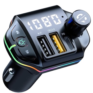 Modulator FM Auto Bluetooth 5.0 EverQ®, Incarcator Auto Tip C / USB QC 3.0, Incarcare Rapida, USB 2.0, MP3 Player, Handsfree Car Kit Transmitator FM, LED RGB, Negru