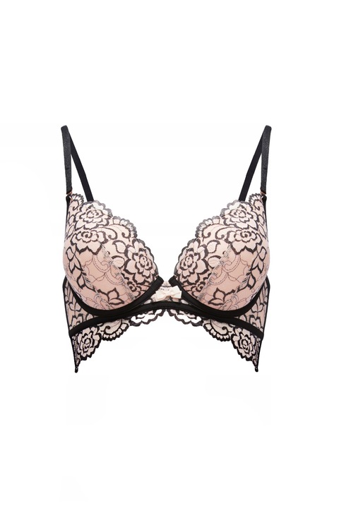 Sutien PUSH UP Aigo, dantela, bretele detasabile, poliamida, roz, Roz