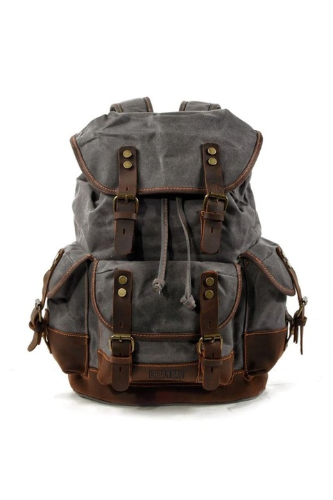Rucsac din piele naturala si material textil cerat URBAN BAG Berg Gri