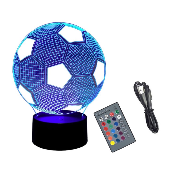 3D нощна лампа Zola, Футболна топка, LED, RGB, Дистанционно управление