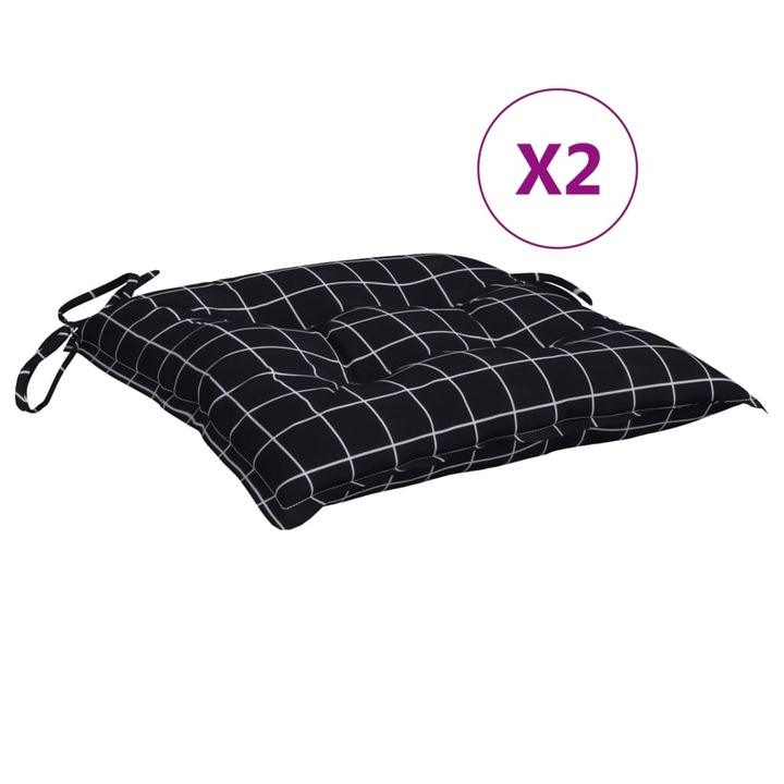 Set perne scaun vidaXL, 2 buc., negru, 40x40x7 cm, textil, model patratele, 0.75 kg