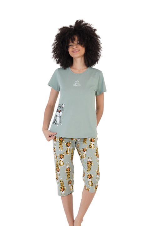 Pijama capri Vienetta, Know Your Power, verde, S