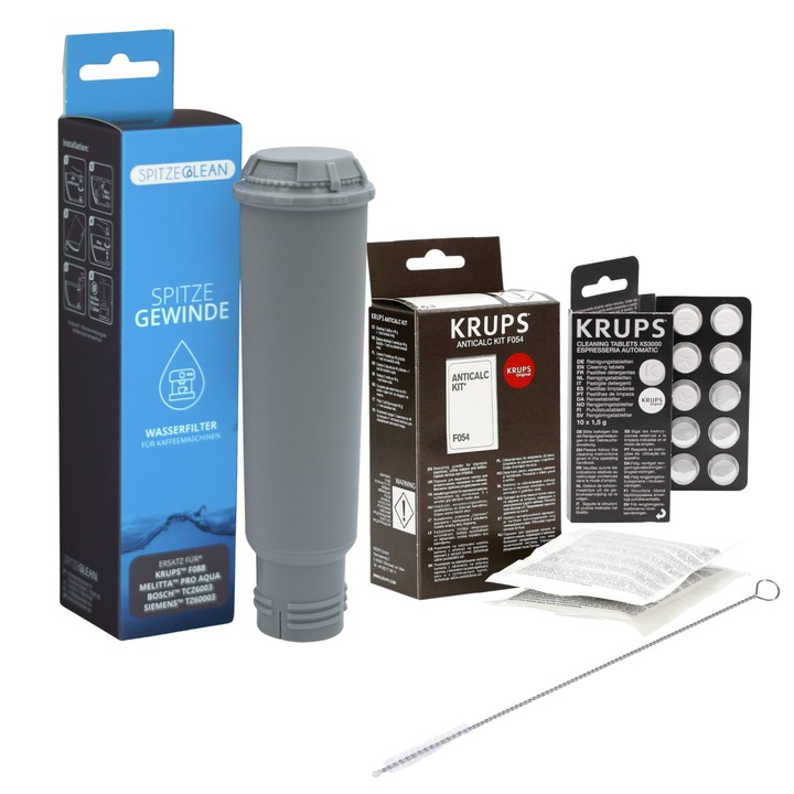 Set De Ingrijire, Spitze Clean, Filtru De Apa Krups Claris F088, Decalcifiant Krups F054, Tablete De Curatare Krups xs3000, Perie De Curatare, 4 Elemente, Manopera De Inalta Calitate, De Lunga Durata