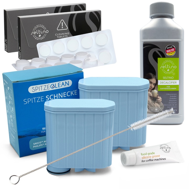 Kit de intretinere espressor, Philips, 2x Filtru de apa Saeco, 1x Detartrant, 2x Tablete de curatare, 1x Conservarea ungerii, 1x Perie