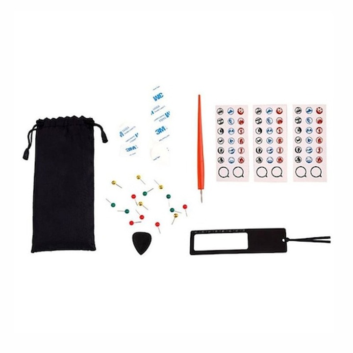Kit 27 accesorii harta razuibila a lumii, PROCART, stickere, ace fixare, husa depozitare