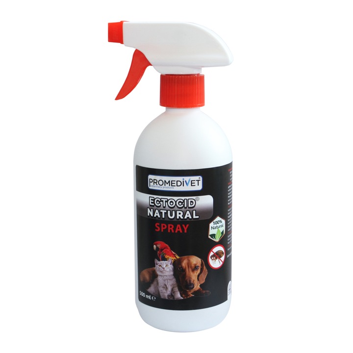 Spray antiparazitar Ectocid Natural pentru Caini, Pisici si Pasari de colivie, 500 ml